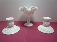 *2 Fenton Milk Glass Hobnail Candle Stick Holders