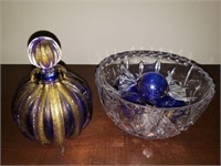 Cobalt Blue & Gold Perfume Bottle & Crystal