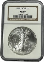 1998 1oz American Silver Eagle NGC MS69
