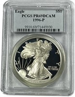 1996-P 1oz PROOF Silver Eagle PCGS PR69DCAM
