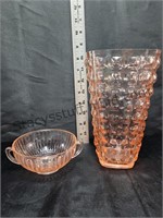 Pink Depression Glass Vase & Bowl
