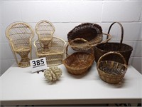Baskets & Doll Wicker Chairs, Coral