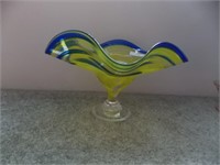 Artist signed blown glass bowl  10" wide
