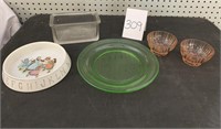 DEPRESSION GLASS AND CHILDS PLATE