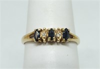 14K GOLD RING W SAPPHIRE AND DIAMONDS