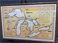 Framed Shipwreck Chart of the Great Lakes