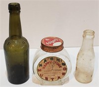 Lot with Vtg Glass Bottle & Vtg Nash's Mustard Jar