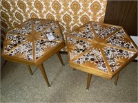 (2) VTG Hexagon Side Tables W/ Agate