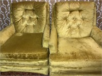 2 VTG VELVET YELLOW SWIVEL ARM CHAIRS