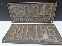 Pair of Indiana 1932  License Plates