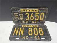 Pair Farm Truck Indiana 1962  License Plates