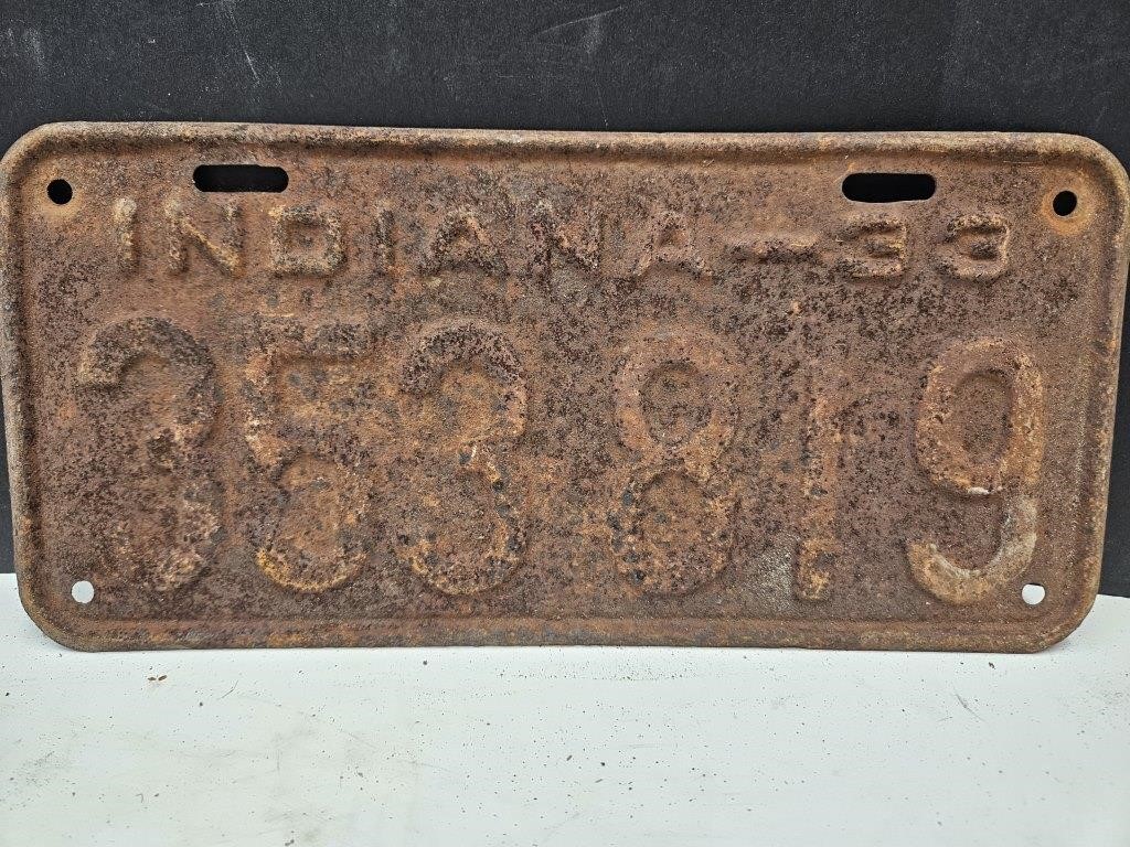 Indiana 1933  License Plate