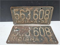 Pair of Matching Indiana 1932  License Plates