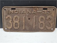 Indiana 1933  License Plate