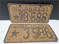 Pair of Matching Indiana 1931  License Plates