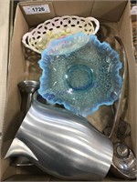 Glassware, metal pitcher, utensils