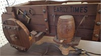 Large old EARLY TIMES whiskey covered wagon lamp