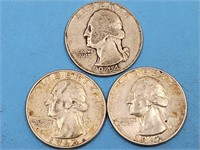 3 Silver Washington Quarter Coins