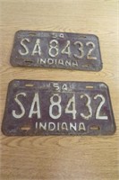 2 Vintage 1954 Indiana License Plates