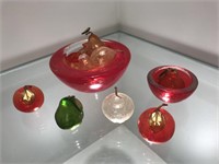 Red Glass Bowls Filled with Glass Fruit
