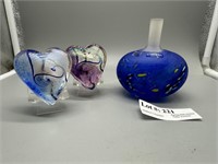 Kostaboda Cobalt Art Glass and Two Art Glass Heart