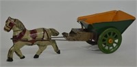 Converse USA Horse Pulling Dump Cart Tin Toy