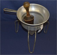 Antique Cone Strainer With Stand & Wood Tool