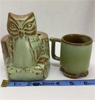 Frankoma 404 owl toothbrush holder lot & cup