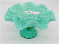 FENTON HOBNAIL GREEN UNRANIUM FOOTED BOWL CLEAN