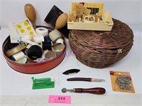 Vtg Sewing Basket & Accessories