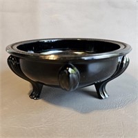Black Amethyst Glass Footed Bowl -Vintage