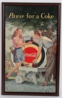 1948 PAUSE FOR A COKE CARDBOARD SIGN