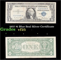 1957 $1 Blue Seal Silver Certificate Grades vf+