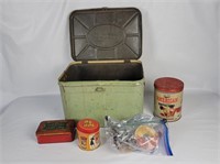 Empeco Bread Box Tin W/ Vtg Items