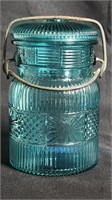Avon Pint Size Blue Glass Canister wire bale lid