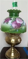 Brass Rayo Oil Lamp Green Floral 10" Shade