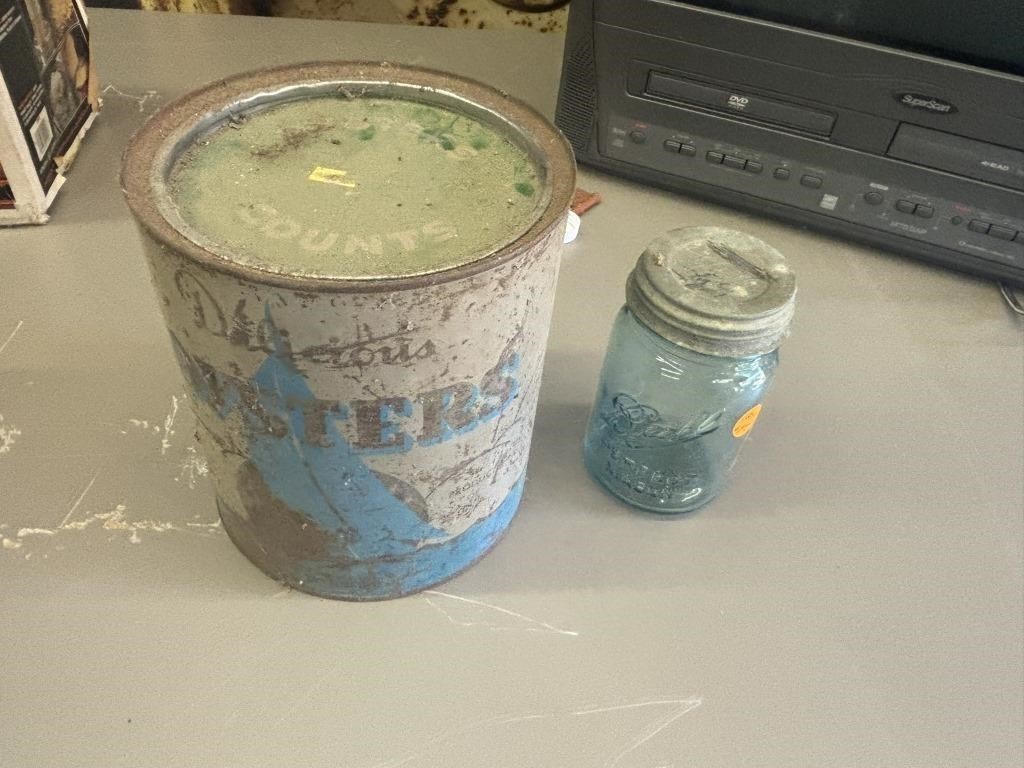 oyster can and ball jar w/ zinc lid