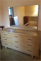 Mid Century full size bed and dresser with mirror