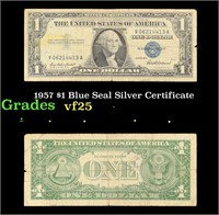 1957 $1 Blue Seal Silver Certificate Grades vf+