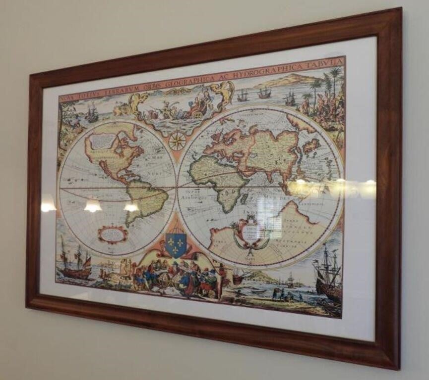 Framed latin world map 27” x 39”