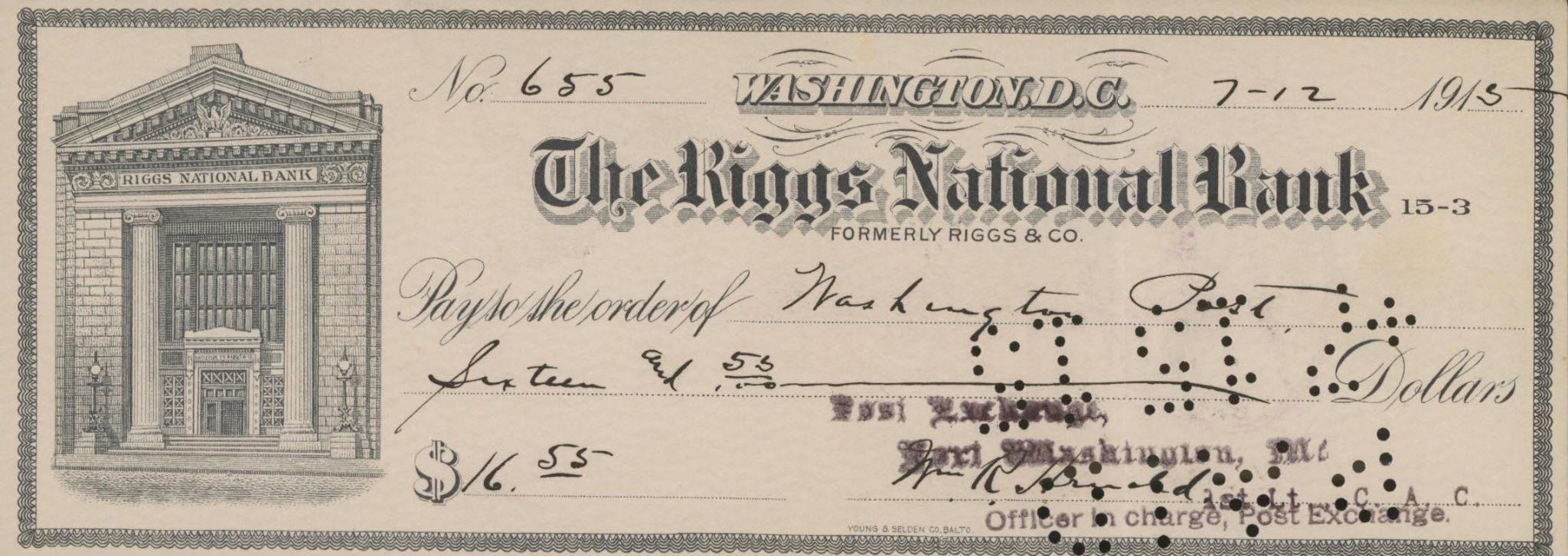 Major General William Arnold signed check