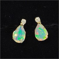 $360 10K  Opal(0.76ct) Moissanite(0.06ct) Earrings