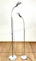 (2) Vintage Silver Chrome Gooseneck Floor Lamps