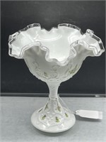 Fenton Silvercrest Hand Painted Ruffled Compote