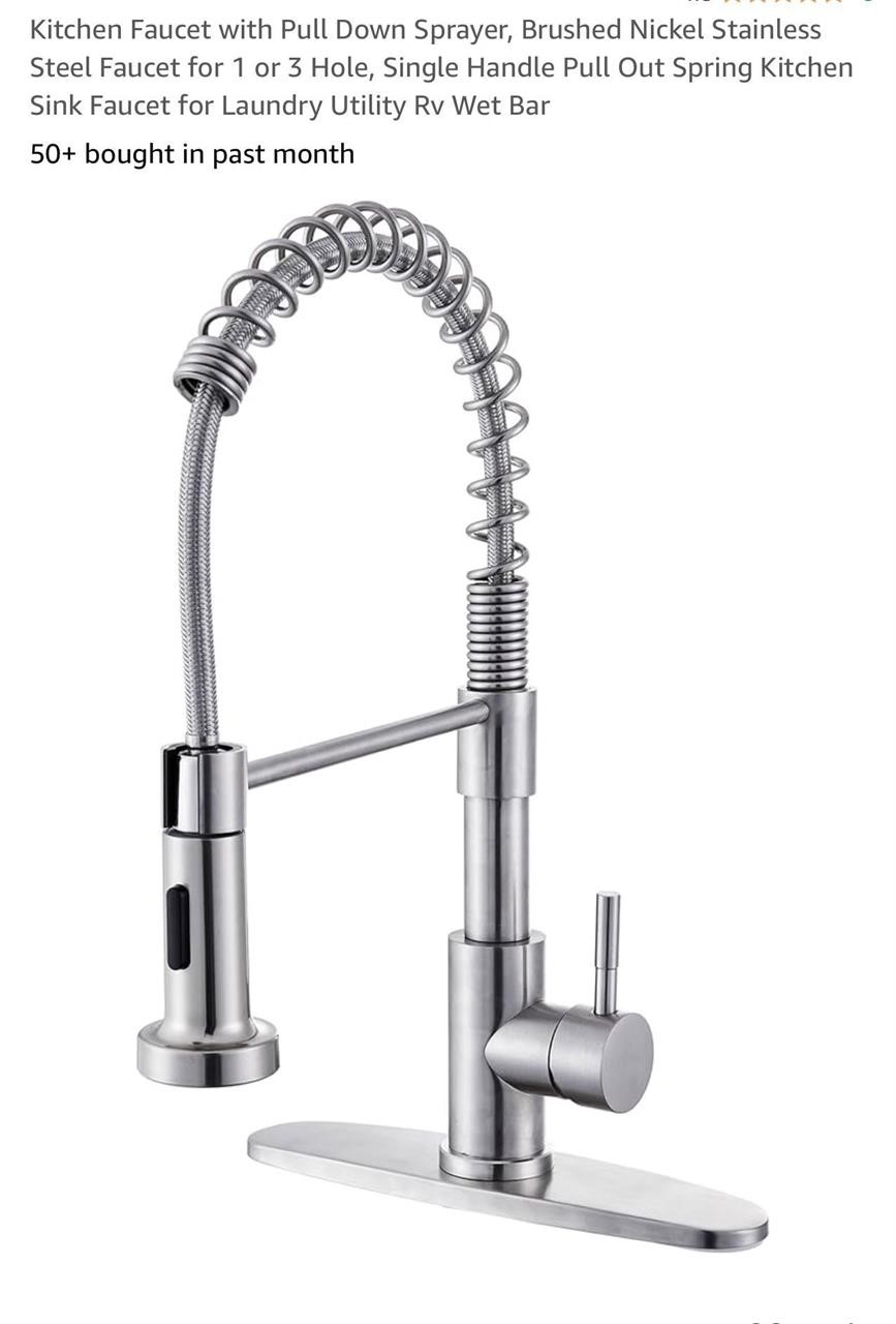 Kitchen Faucet with Pull Down Sprayer, Brushed Nic