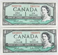 2x Billet 1$ CANADA 1954