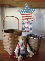 (2) 1985 Longaberger Baskets, Flag Print Liner,