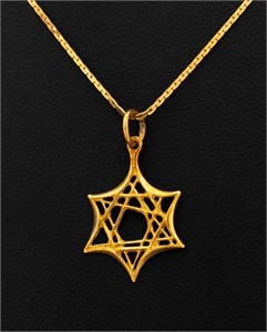 14K Yellow Gold Star of David Pendant Necklace