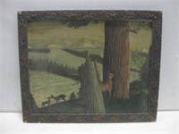 23.5"x 29" Framed Vtg Deer Original Art See Info