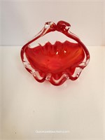 1960's Murano Sommerso Handled Bowl-Red With Clear